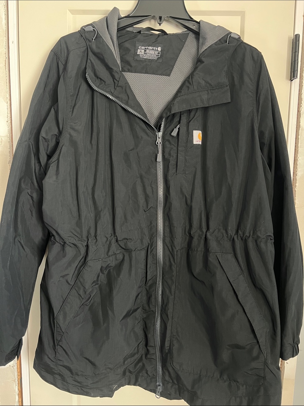 Carhartt WIP Black Hooded Zip Raincoat